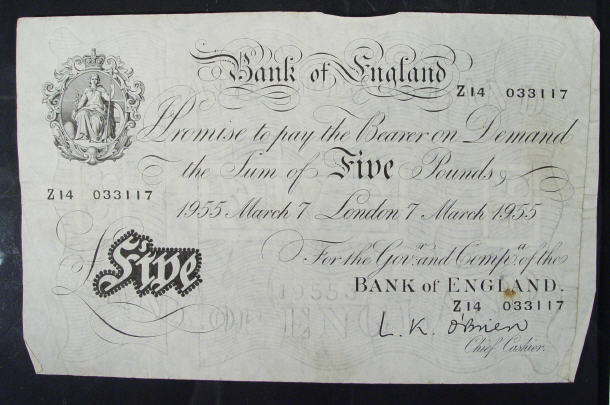 Appraisal: White Bank of England note O'Brien No Z