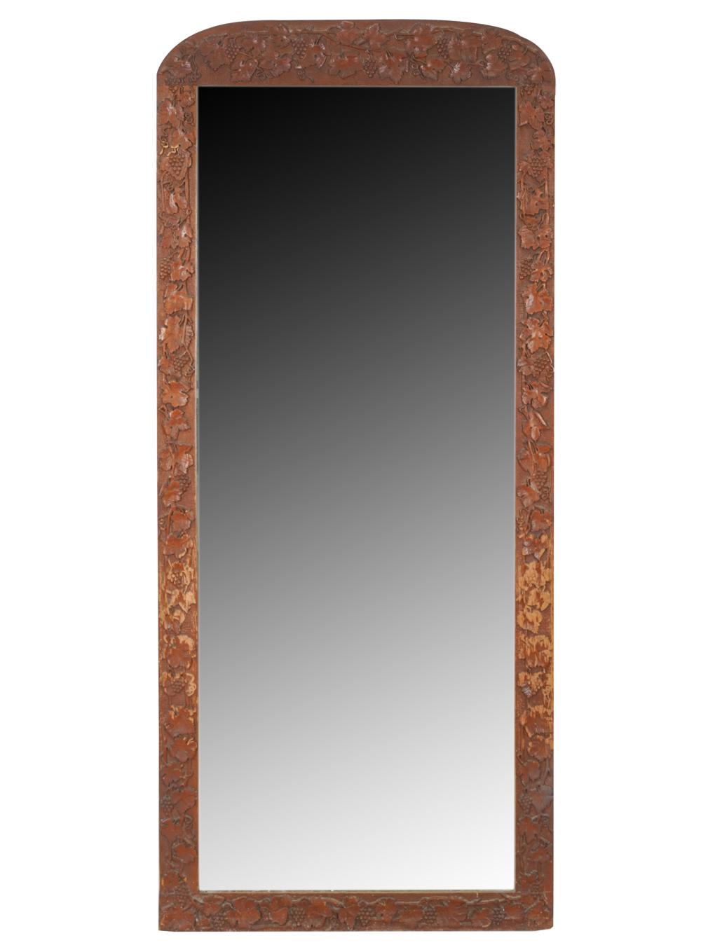 Appraisal: CARVED WOOD WALL MIRRORthe flat mirror plate within a grapevine-carved