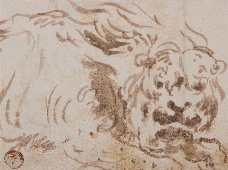 Appraisal: EUROPEAN SCHOOL STUDY OF A LION FIGURE STUDY AND STUDY