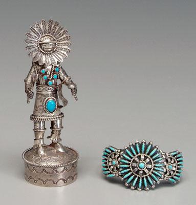 Appraisal: Southwestern silver dancing yei figure moving head turquoise stones marked