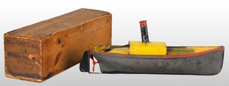 Appraisal: Tin Hand-Painted Live Steam Union Boat Toy Description All original