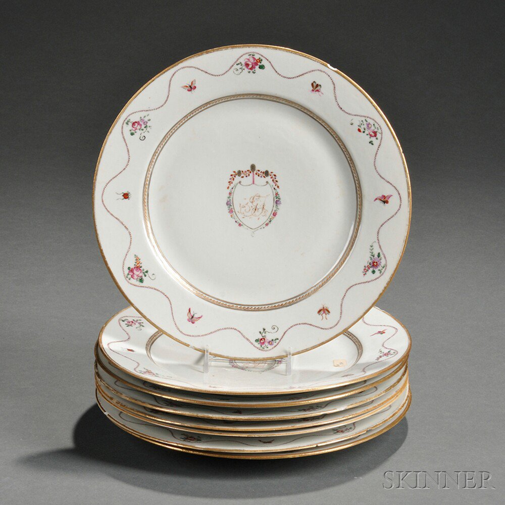 Appraisal: Set of Eight Chinese Export Armorial Dinner Plates late th