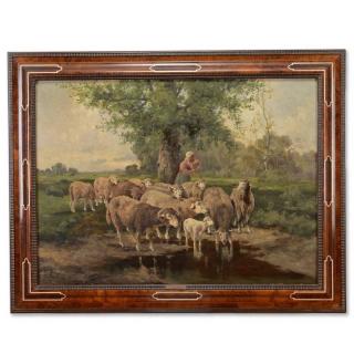 Appraisal: Antoine Shepherdess with flock oil on panel signed dated and