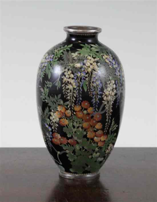 Appraisal: A fine Japanese silver wire cloisonne enamel ovoid vase Meiji