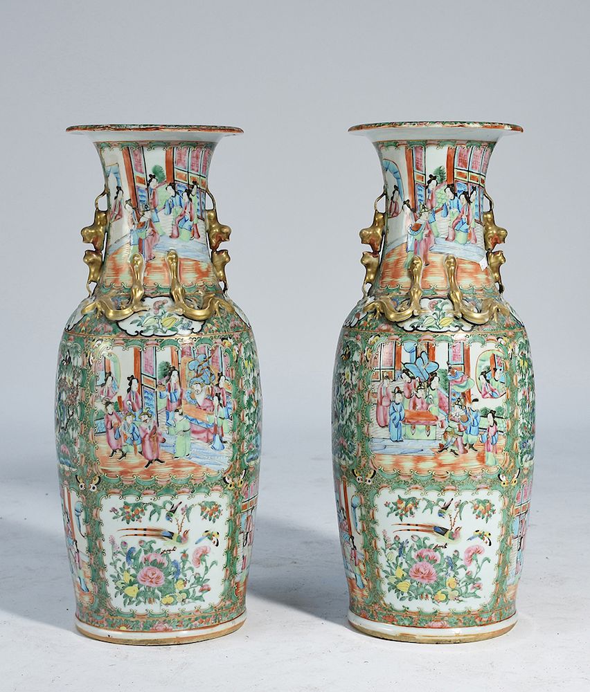 Appraisal: Pair of Chinese Export H Rose Medallion vases Pair of