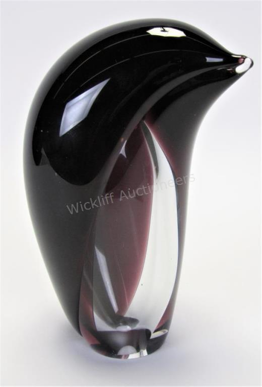 Appraisal: Hand Blown Art Glass Penguin purple penguin with clear hollow