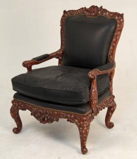 Appraisal: GRAND LOUIS XV STYLE MAHOGANY AND PARTIAL GILTWOOD FAUTEUIL DU