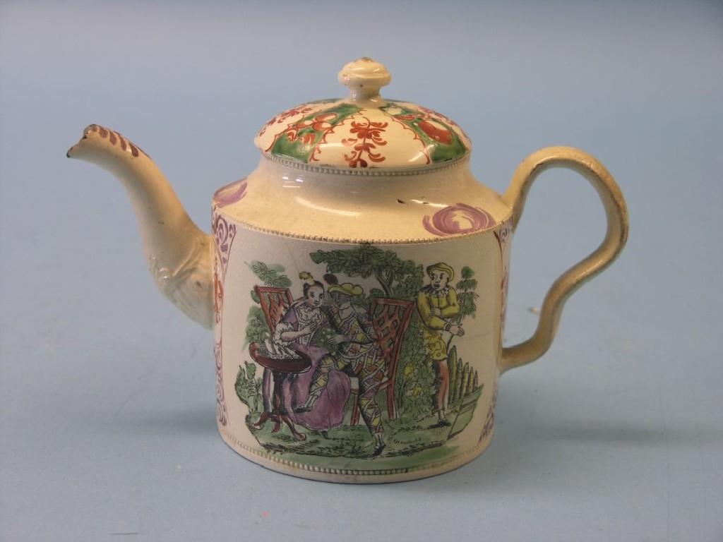 Appraisal: An th century creamware teapot decorated by William Greatbatch cylindrical-shape