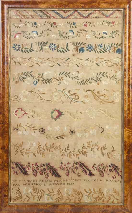 Appraisal: An American Needlepoint Sampler worked on a linen ground with