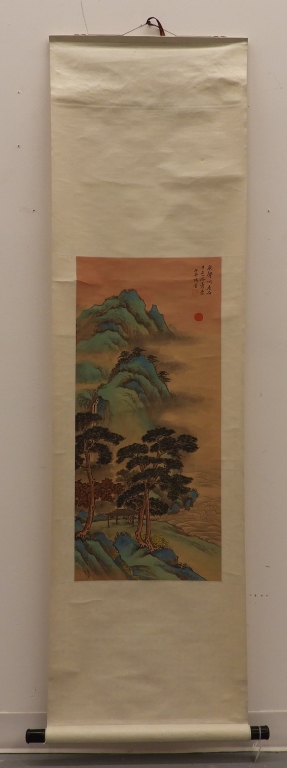 Appraisal: JAPANESE MEIJI PERIOD WC LANDSCAPE SCROLL PAINTING Japan Meiji PeriodDepicting