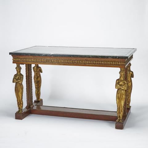 Appraisal: French Empire Style Ormolu and Kingwood Marble-Topped Salon Table c