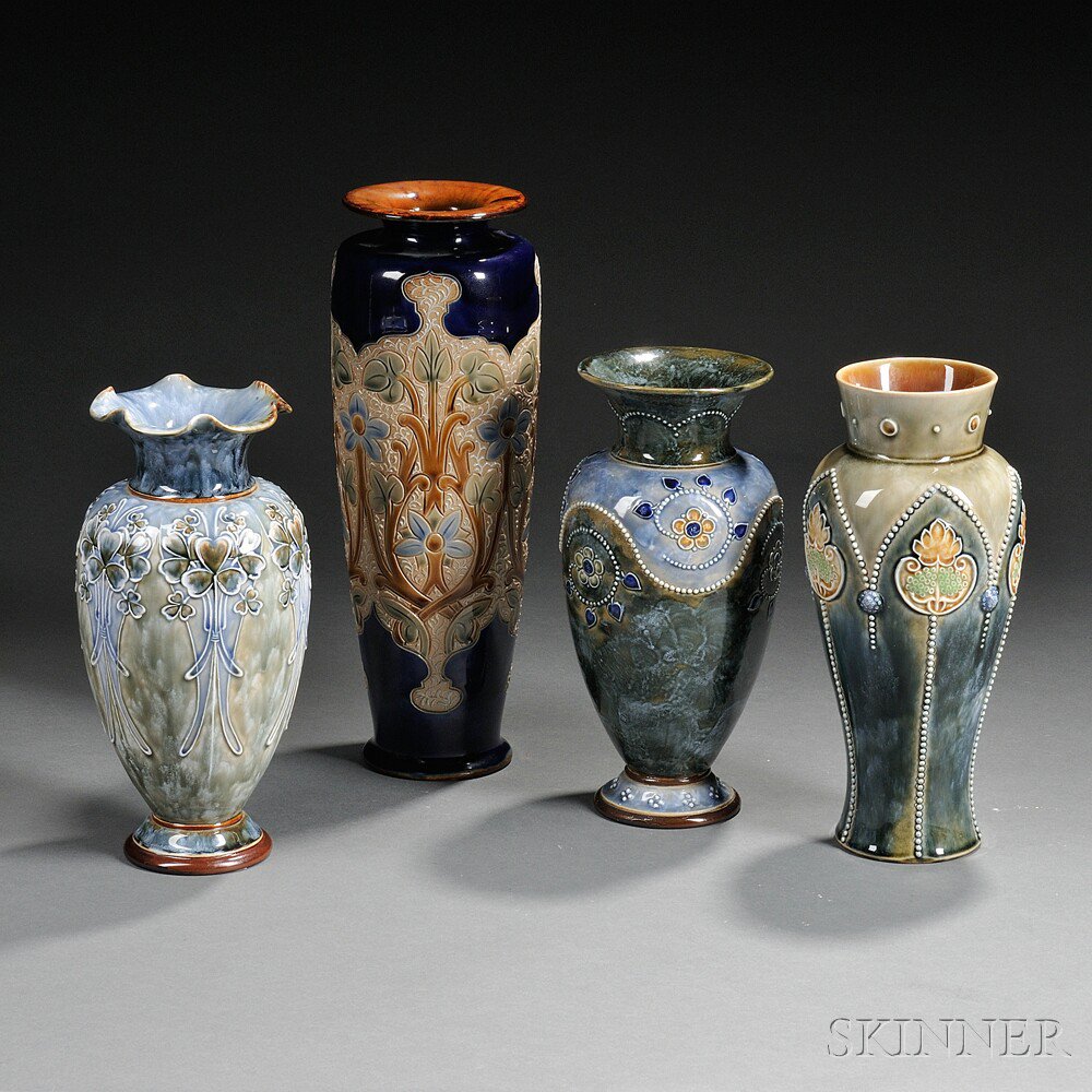 Appraisal: Four Royal Doulton Stoneware Vases England - a Frank Butler