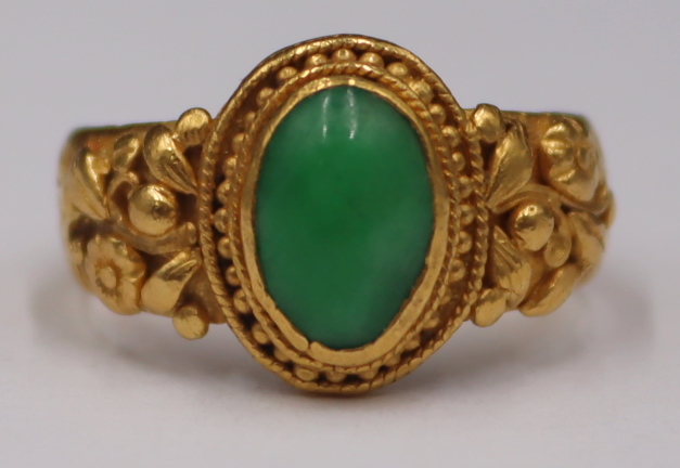 Appraisal: JEWELRY CHINESE SIGNED KIM SING HIGH KARAT GOLD and Jade