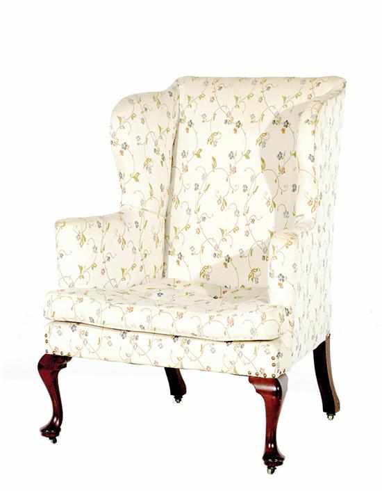 Appraisal: Queen Anne style mahogany wingback armchair American or English th