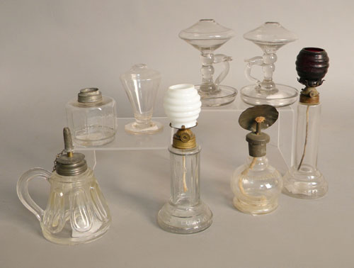 Appraisal: Eight misc fluid lamps th c tallest - h