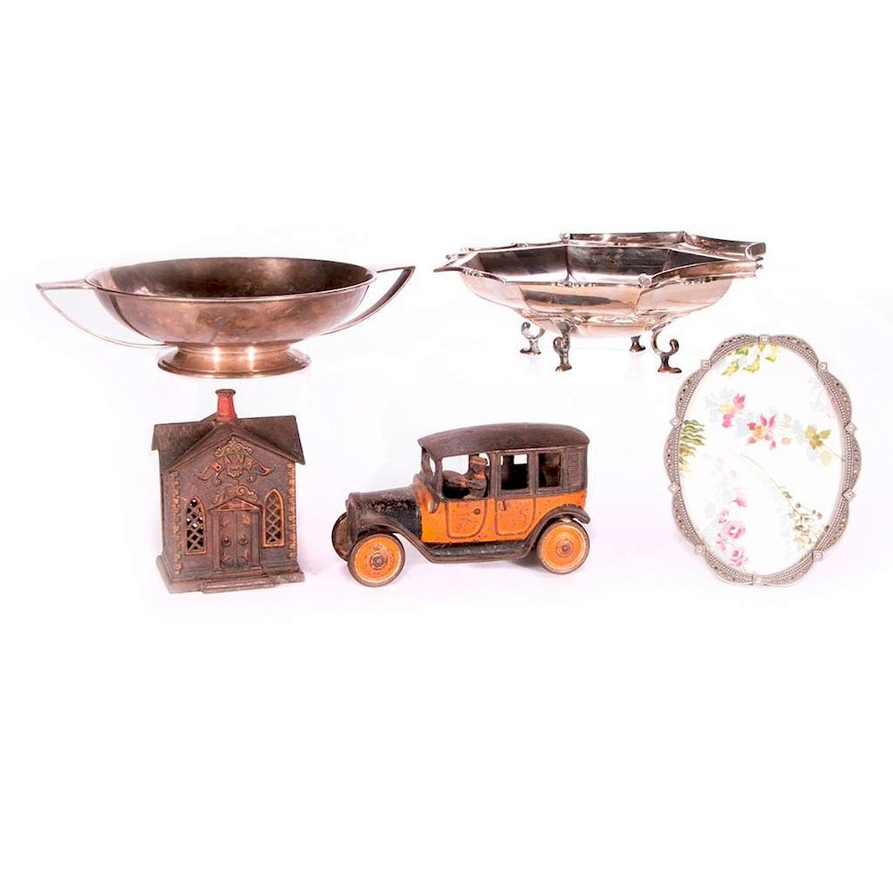 Appraisal: Two Iron toys two dishes and a frame A late