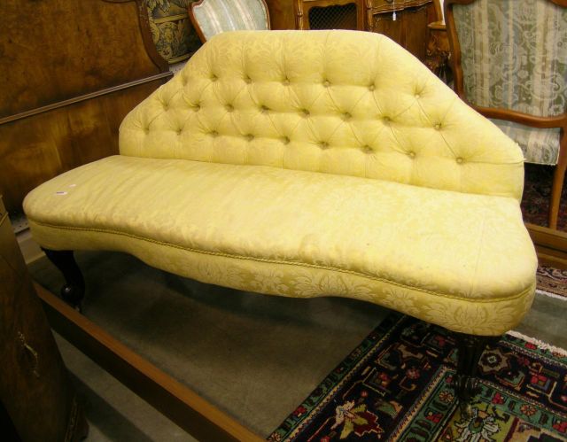 Appraisal: Victorian style gold upholstered bench gold with walnut carved legs