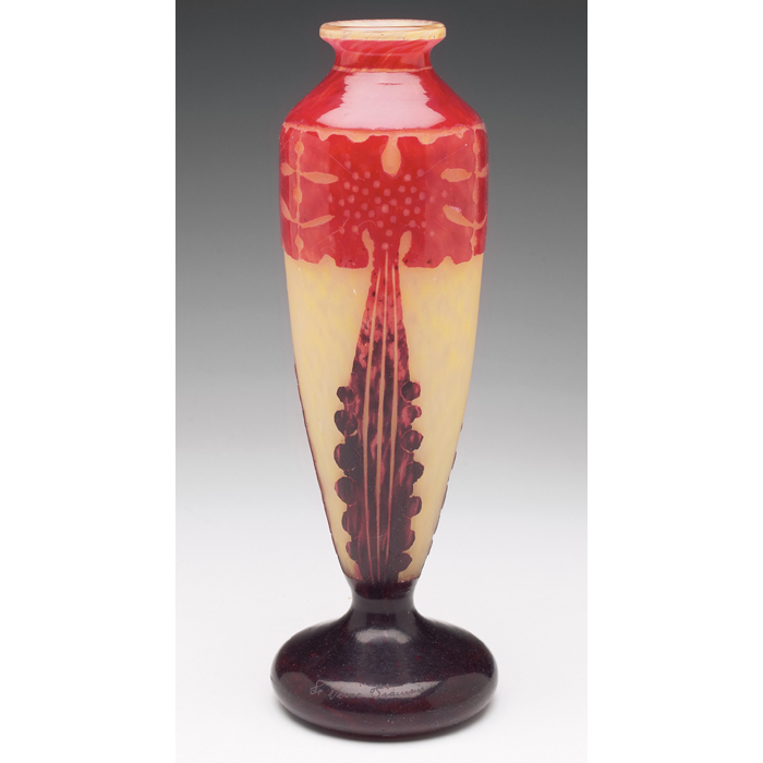 Appraisal: Le Verre Francais vase tall footed shapewith a cameo cut