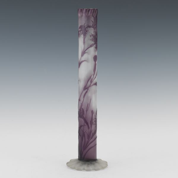 Appraisal: GALLE FIRE POLISHED CAMEO GLASS VASE x Lavender cut to