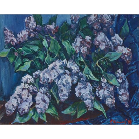 Appraisal: Grigorij Zinovevic Kryzhevski - LILAC BOUGHS OF LILACS Russian Oil