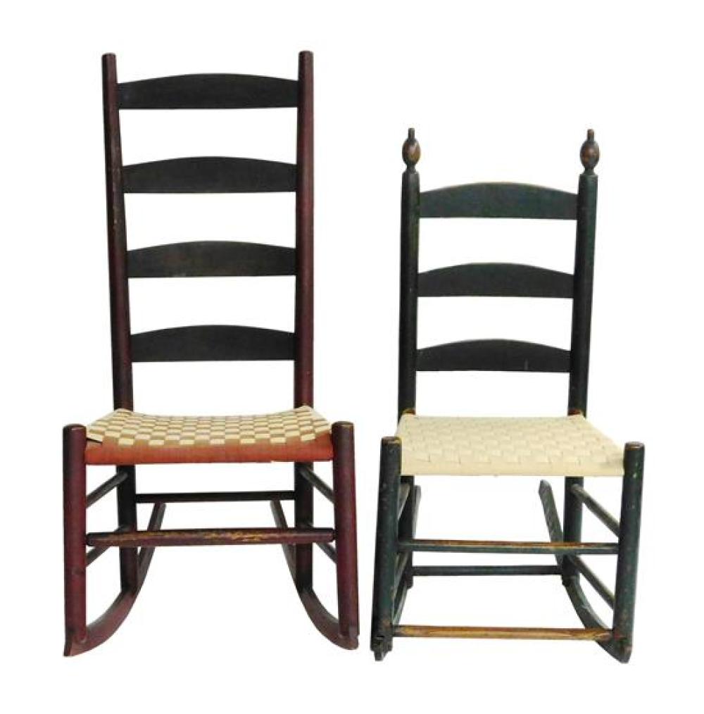 Appraisal: Two ladderback side chair with rockers Shaker form th th