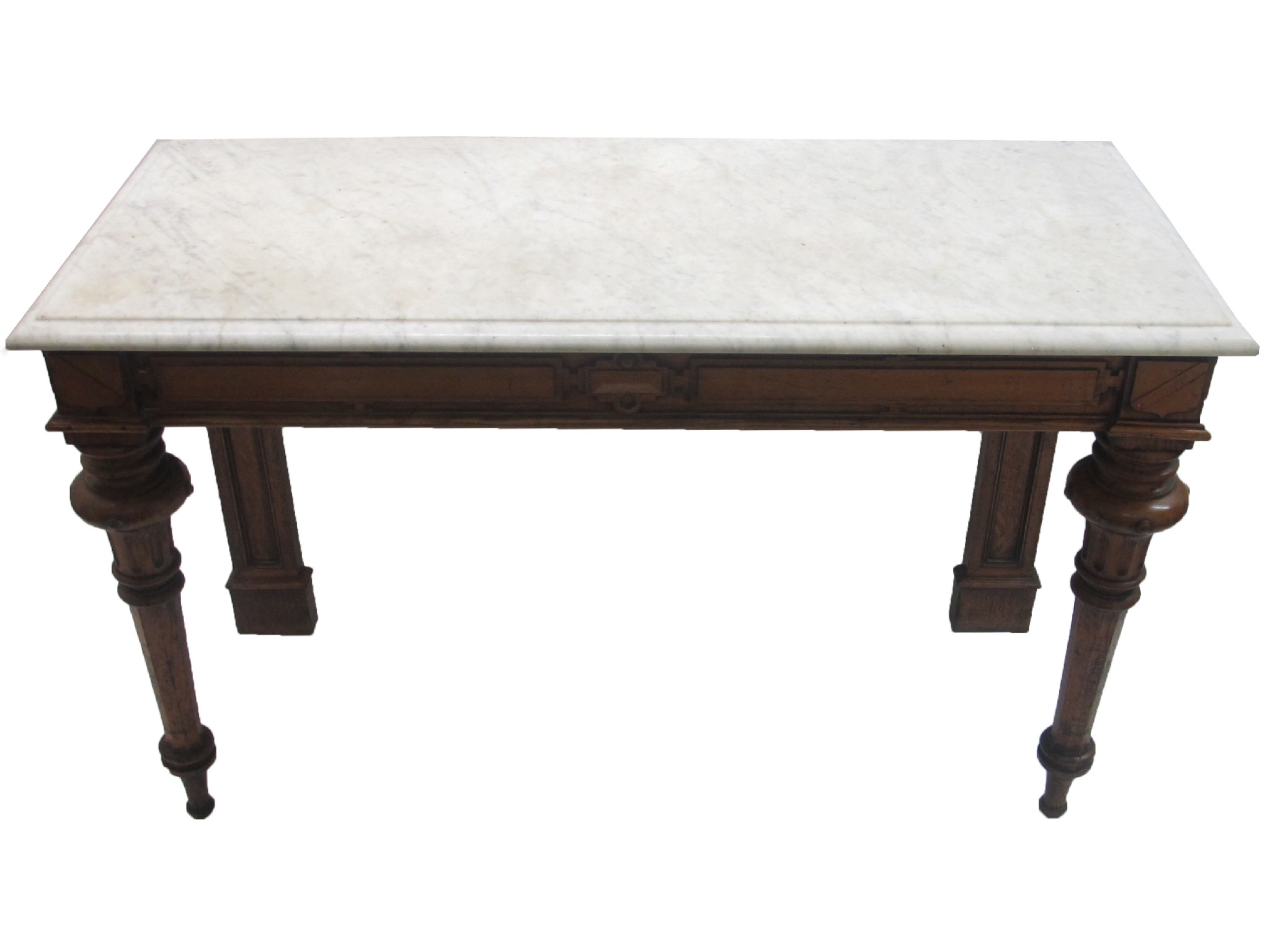 Appraisal: A Victorian oak console tablewith carved shield medallions above fluted