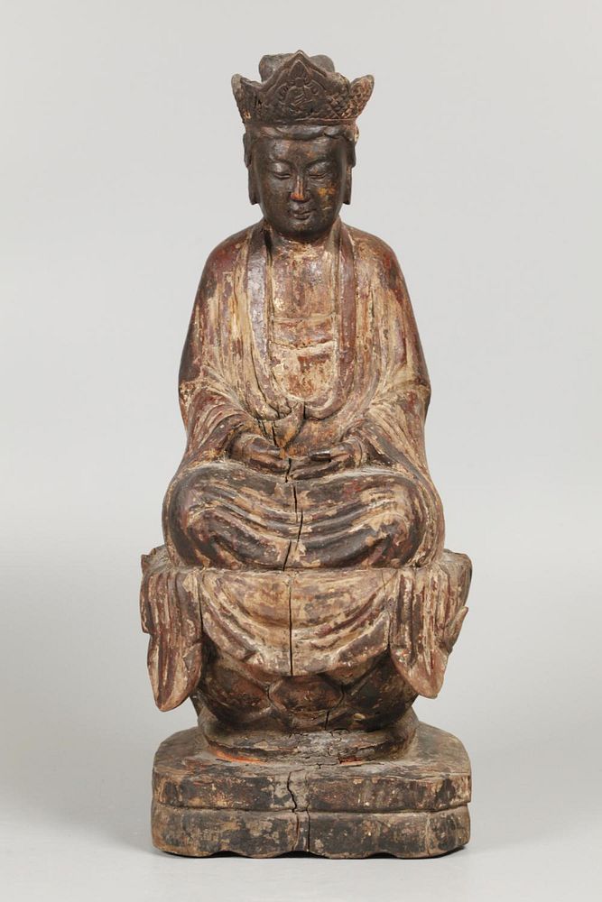 Appraisal: Chinese wooden Buddha possibly th c in H Notice to