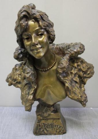 Appraisal: VILLANIS Emmanuel Art Nouveau Bronze Bust Parisenne Signed E Villanis