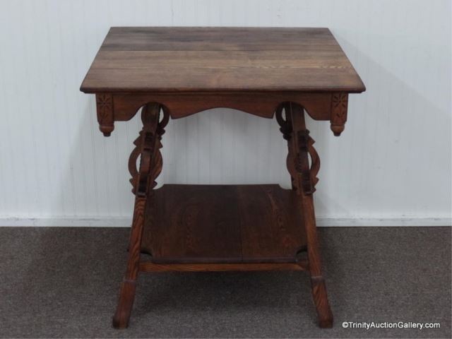 Appraisal: Antique Carved Pine Lamp Table Made of solid pine with