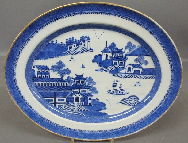 Appraisal: - Chinese blue and white porcelain oval Nanking platter c