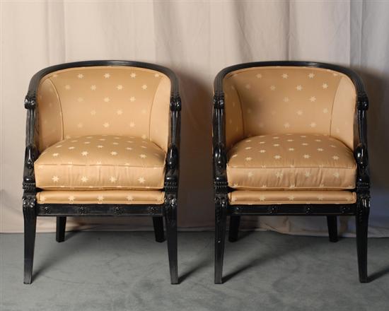 Appraisal: A Pair of Ebonized Bergeres in the French Empire taste