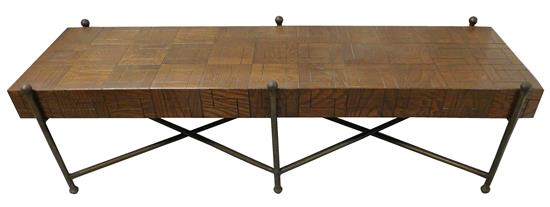 Appraisal: Modern wooden coffee table with oblong brick form top over