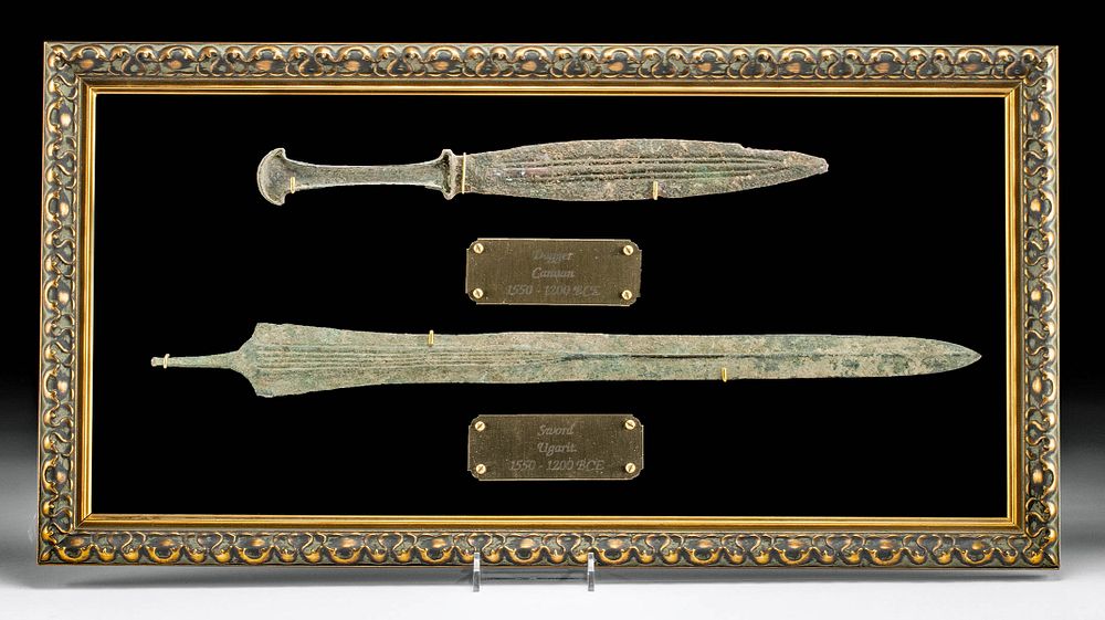 Appraisal: Framed Canaanite Bronze Dagger Ugarit Bronze Sword Ancient Near East