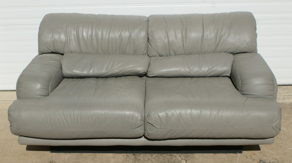 Appraisal: The Leather Center Gray Leather Loveseat l h d