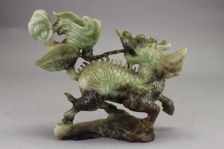 Appraisal: Carved Spinach Jade Chinese Dragon Carved Spinach Jade Chinese Dragon