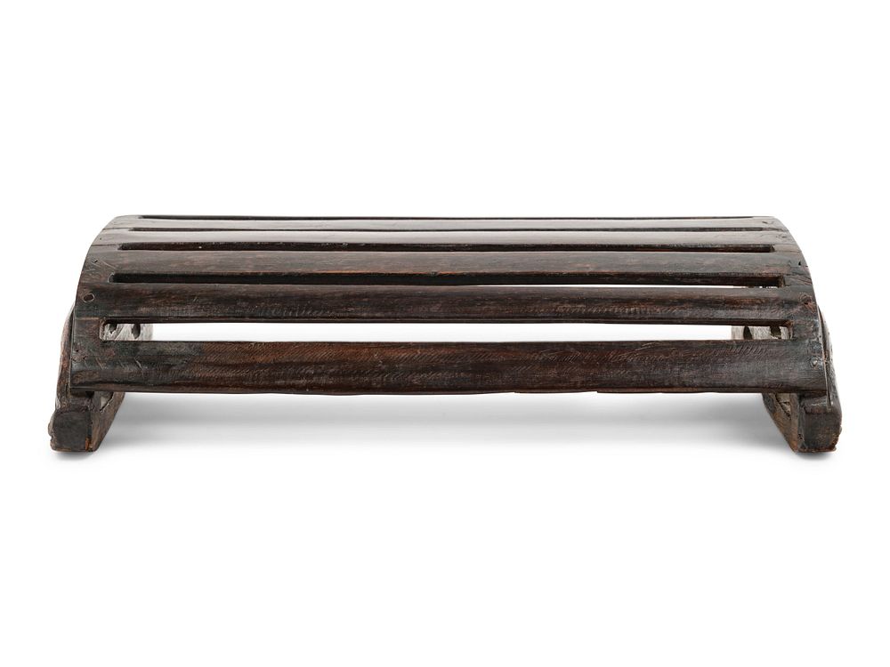 Appraisal: A Chinese Hardwood 'Demi-Lune' Foot Rest A Chinese Hardwood 'Demi-Lune'