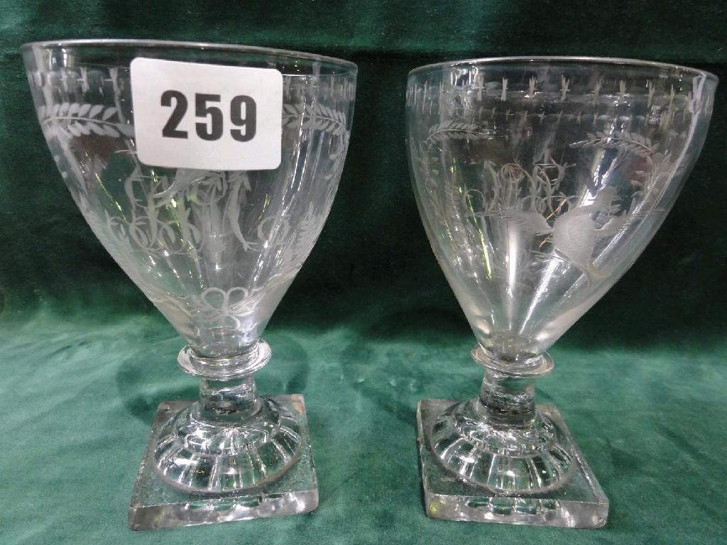 Appraisal: A pair of early th century drinking glasses with engraved