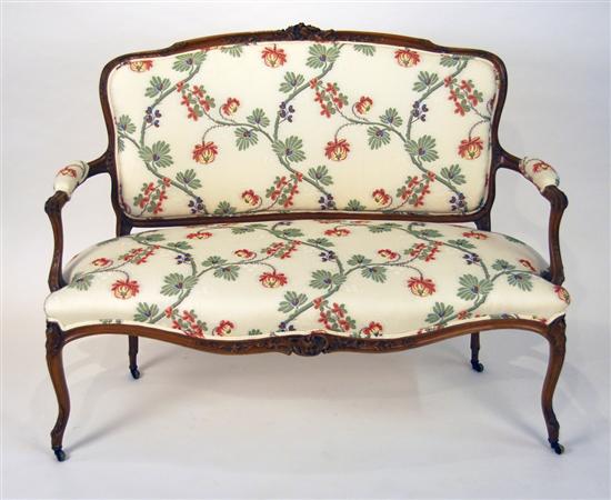 Appraisal: LOUIS XV STYLE CARVED FRUITWOOD UPHOLSTERED CANAPE length inches