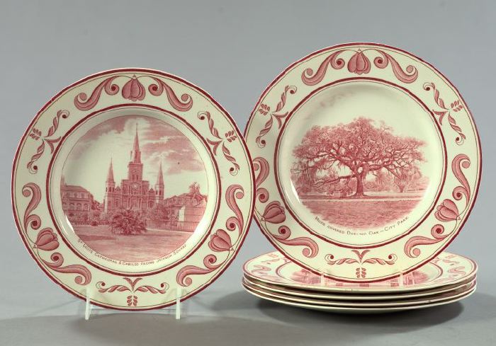 Appraisal: Set of Six Crown Ducal Potteries Staffordshire Rose Transfer-Printed Creamware