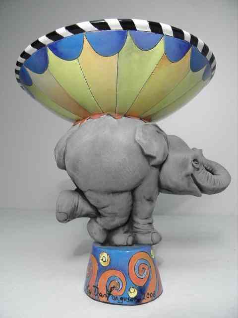 Appraisal: DaNisha contemporary ceramic sculpture Art pottery bowl with an elephant