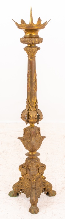 Appraisal: MONUMENTAL GILT METAL CHURCH CANDELABRA TH C Monumental church altar