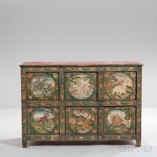 Appraisal: Paint-decorated Cabinet Paint-decorated Cabinet Tibet th early th century with