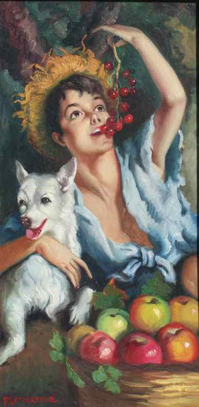 Appraisal: ITALIAN BOY EATING CHERRIES BY LETOURNEUR OIL Canvas '' x