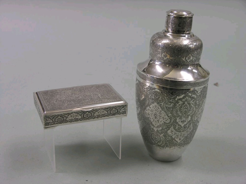 Appraisal: A finely engraved silver cocktail shaker Russian for the Middle