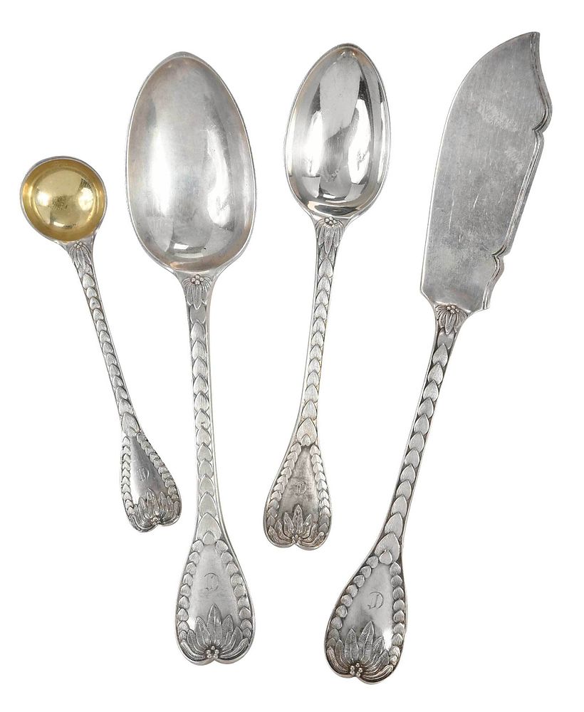 Appraisal: English Silver Flatware Foliate Handles Pieces London including eight -