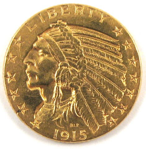 Appraisal: U S FIVE DOLLAR GOLD COIN Indian head type -S