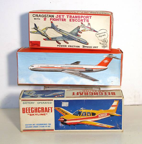 Appraisal: Boxed toy airplanes A lot comprising lithographed planes with colorful