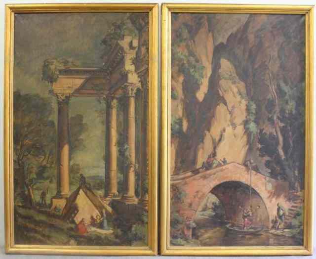 Appraisal: Pair of Large Decorative Italian LandscapePaintings Early th century in