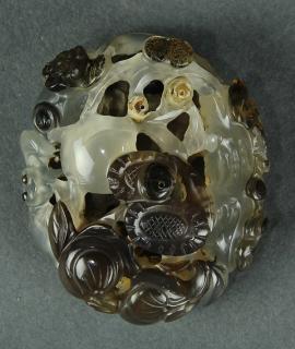 Appraisal: Chinese Pierced Agate Toggle Chinese agate toggle carved and pierced