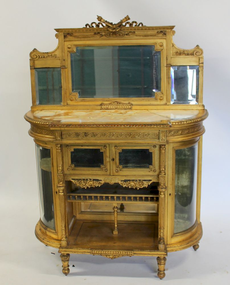 Appraisal: Louis XVI Style Giltwood and Mirrored Back Vitrine Cabinet With